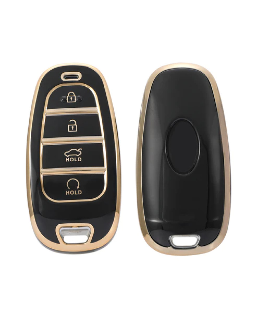 Keyzone TPU Key Cover For Hyundai Tucson 2022 4 Button Smart Key | TP75 Gold Black